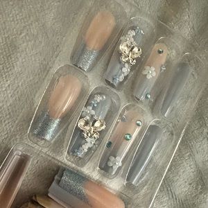 Press on nails long coffin shape bling